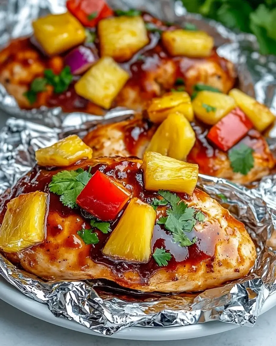 Hawaiian BBQ Chicken Pineapple Foil Packets