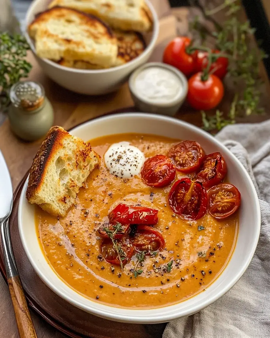 Creamy roasted garlic tomato soup