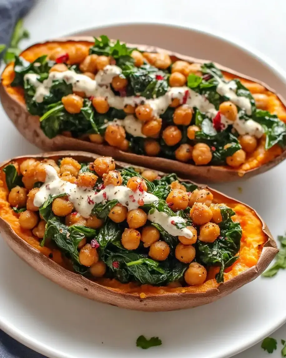 Chickpea Spinach Stuffed Sweet Potatoes