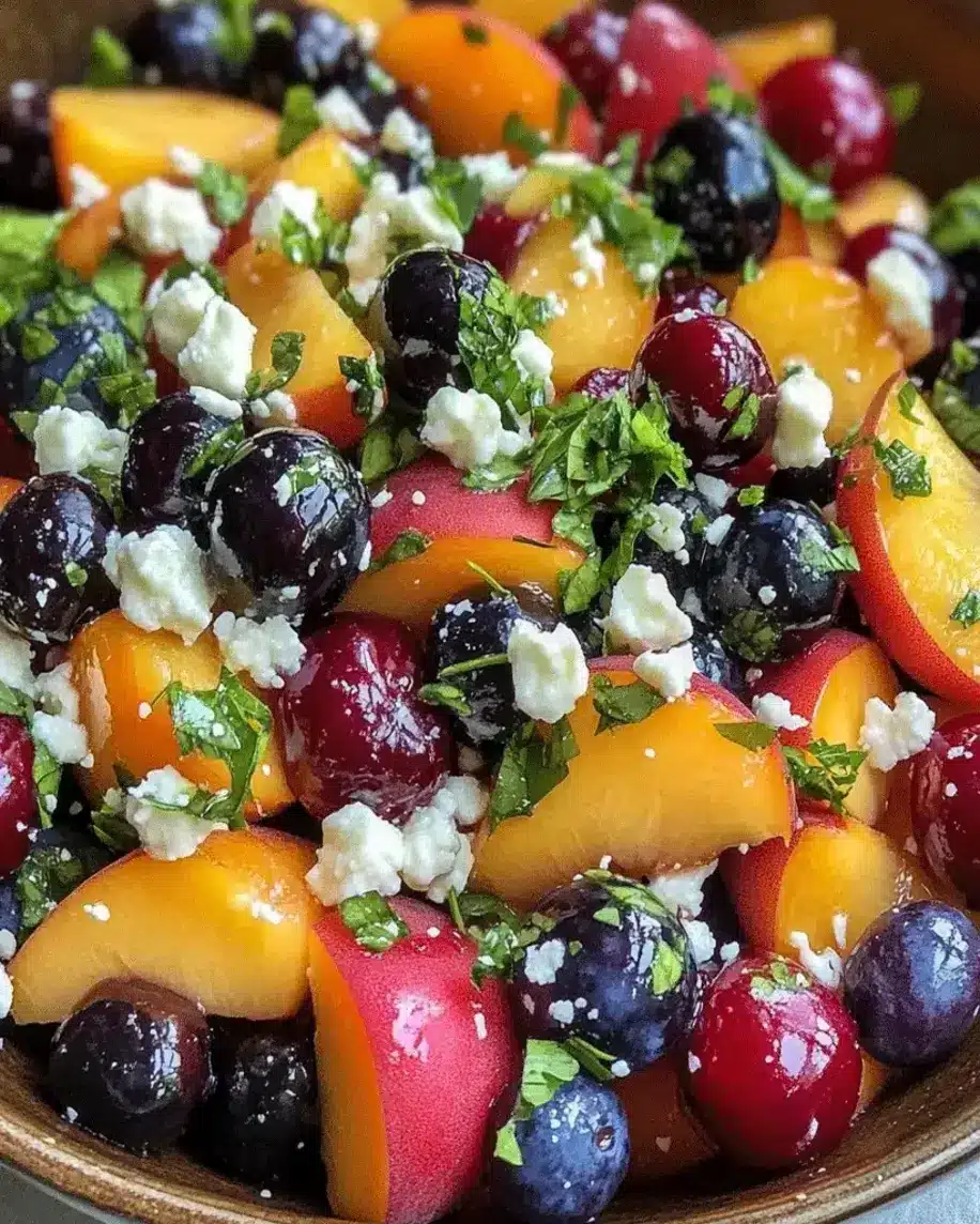 Blueberry Peach Feta Salad Sweet Savory and Summer in a Bowl