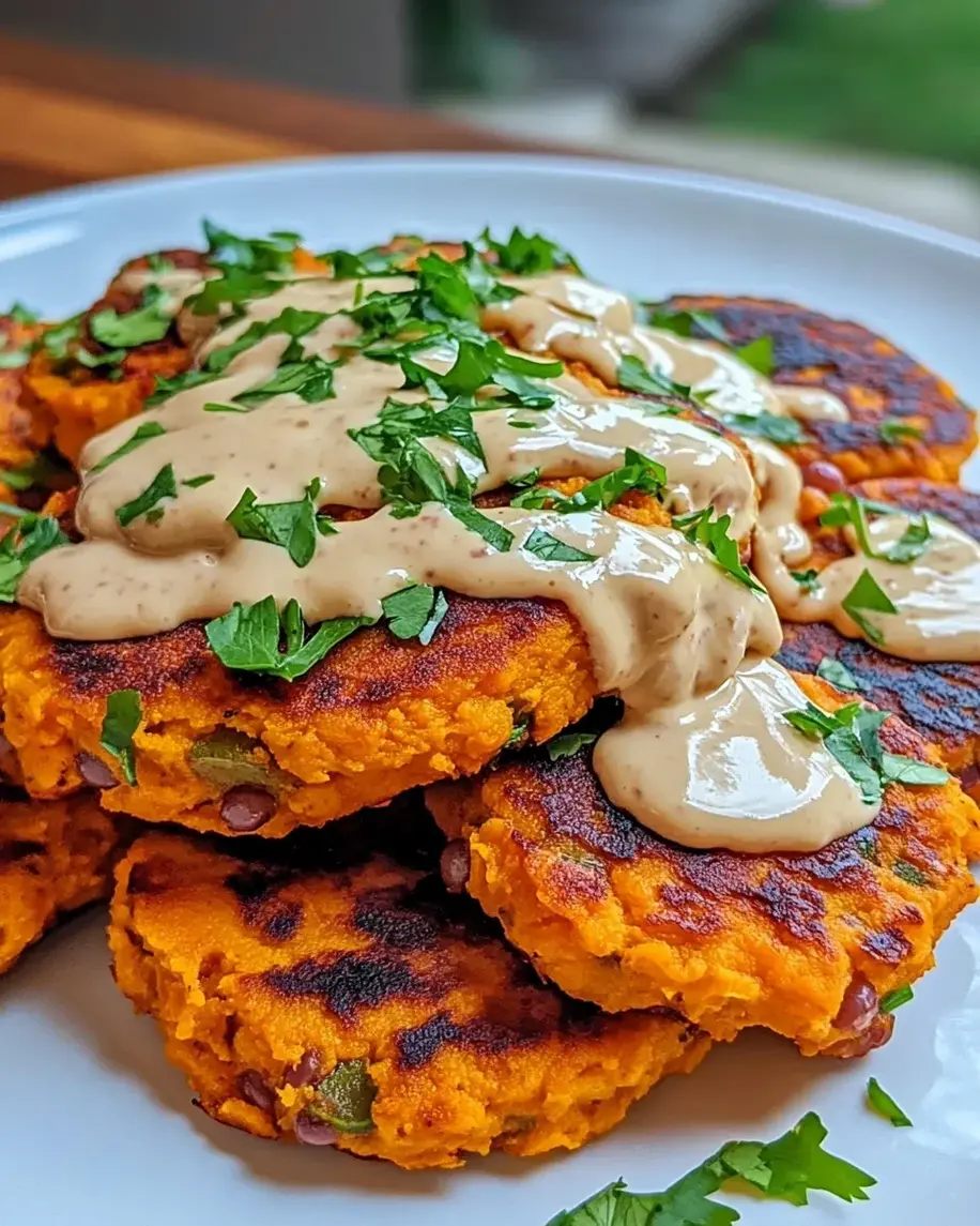Sweet Potato Patties with Red Lentils and Tangy Tahini Dressing