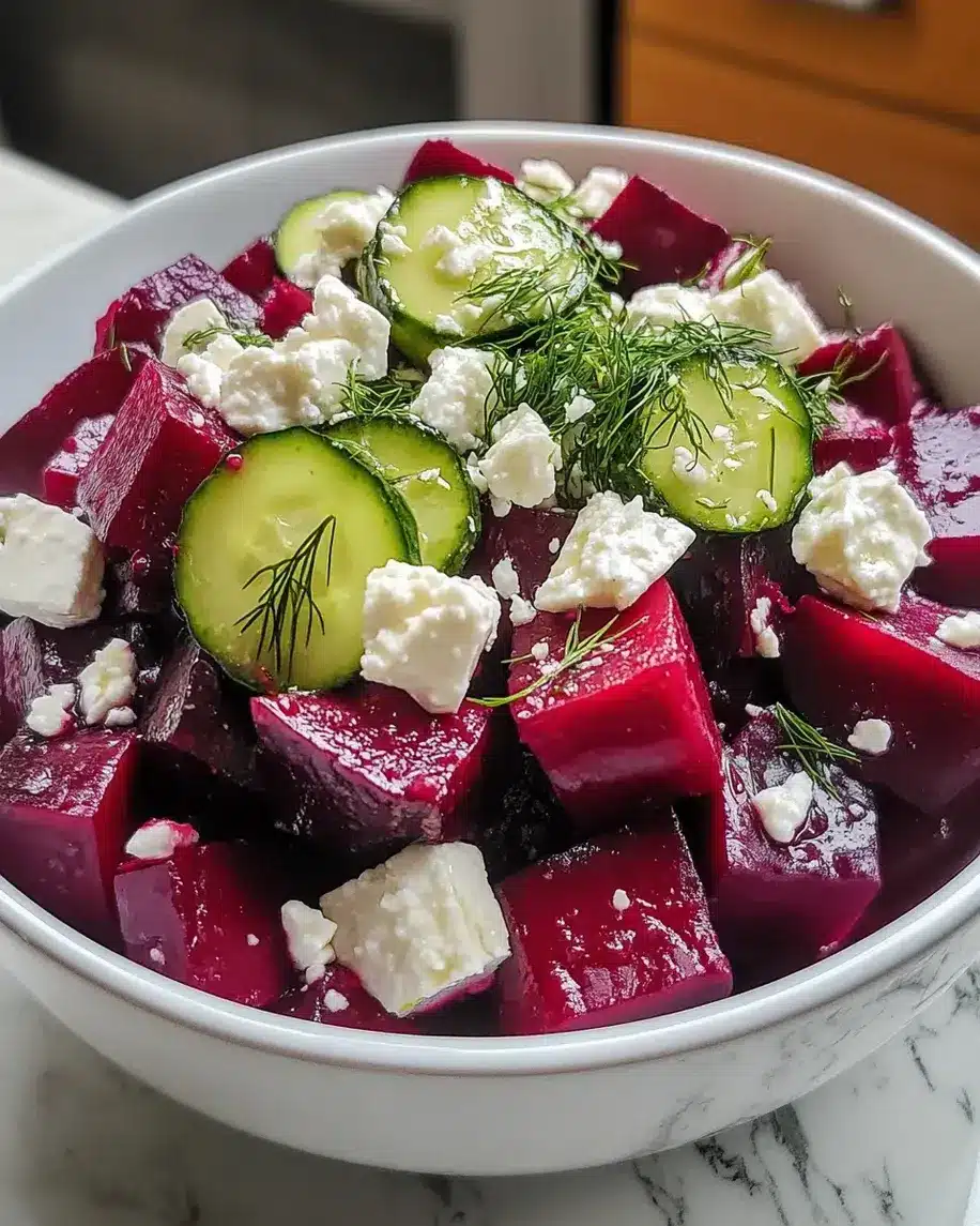 Beet salad with feta cucumbers and dill