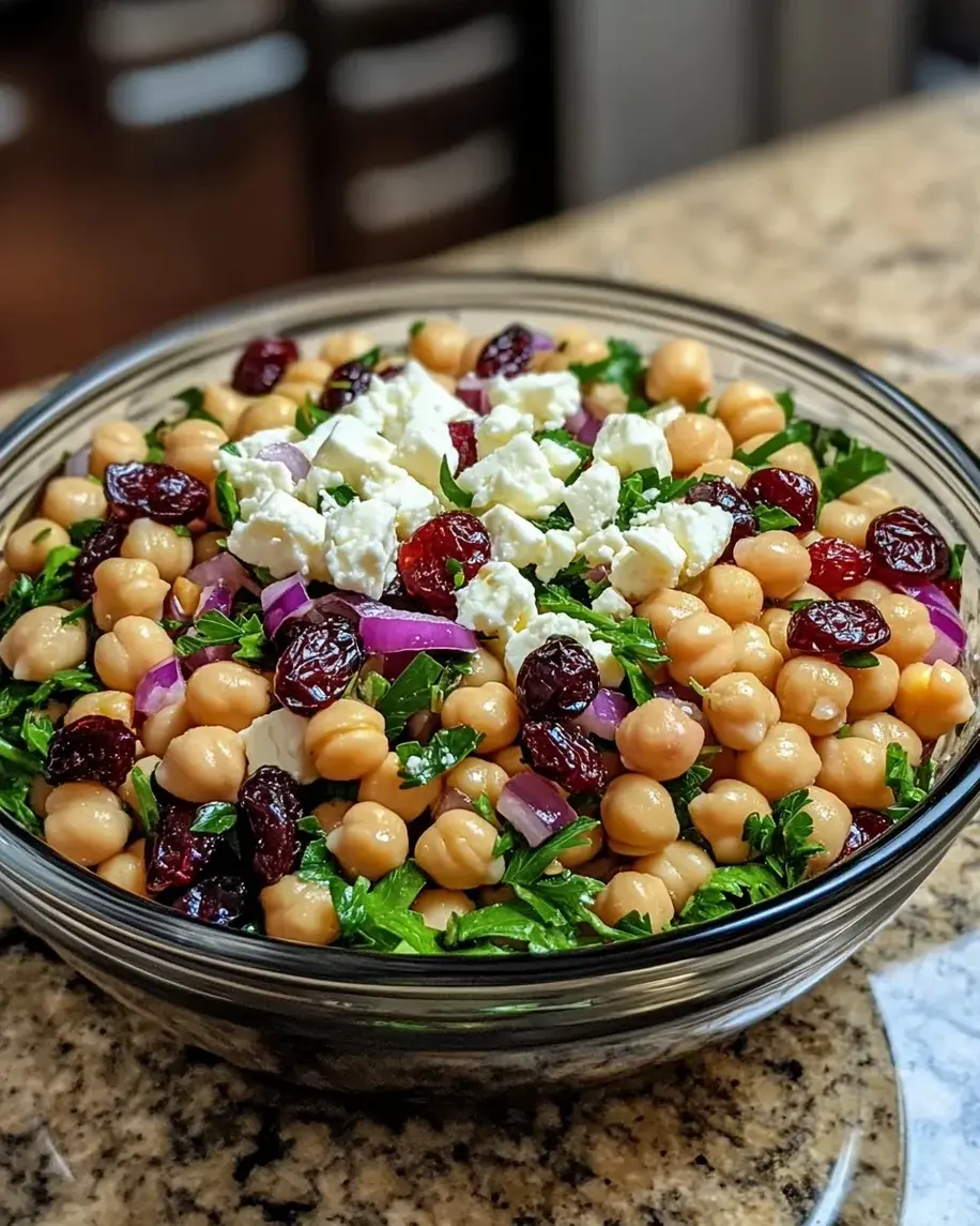 Feta and cranberry chickpea salad with lemon vinaigrette