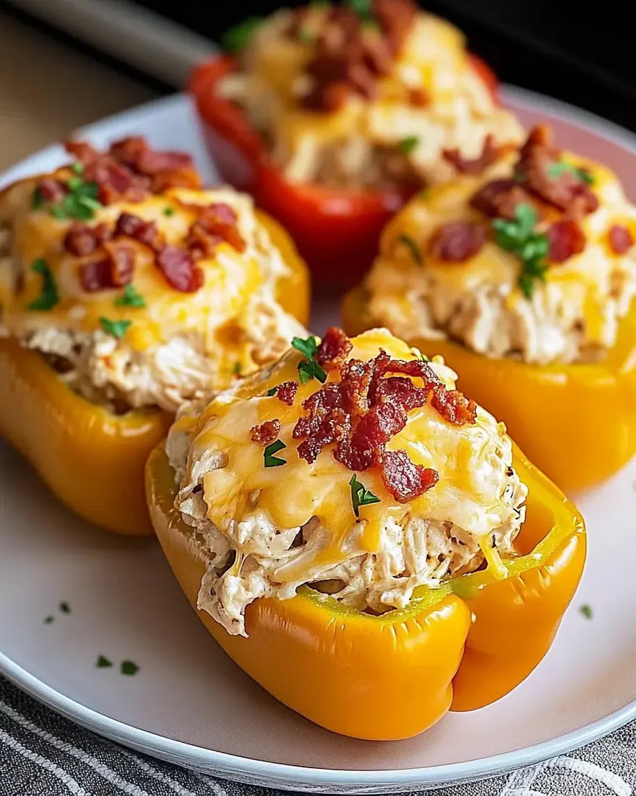 Triple Cheese Bacon Chicken Stuffed Peppers