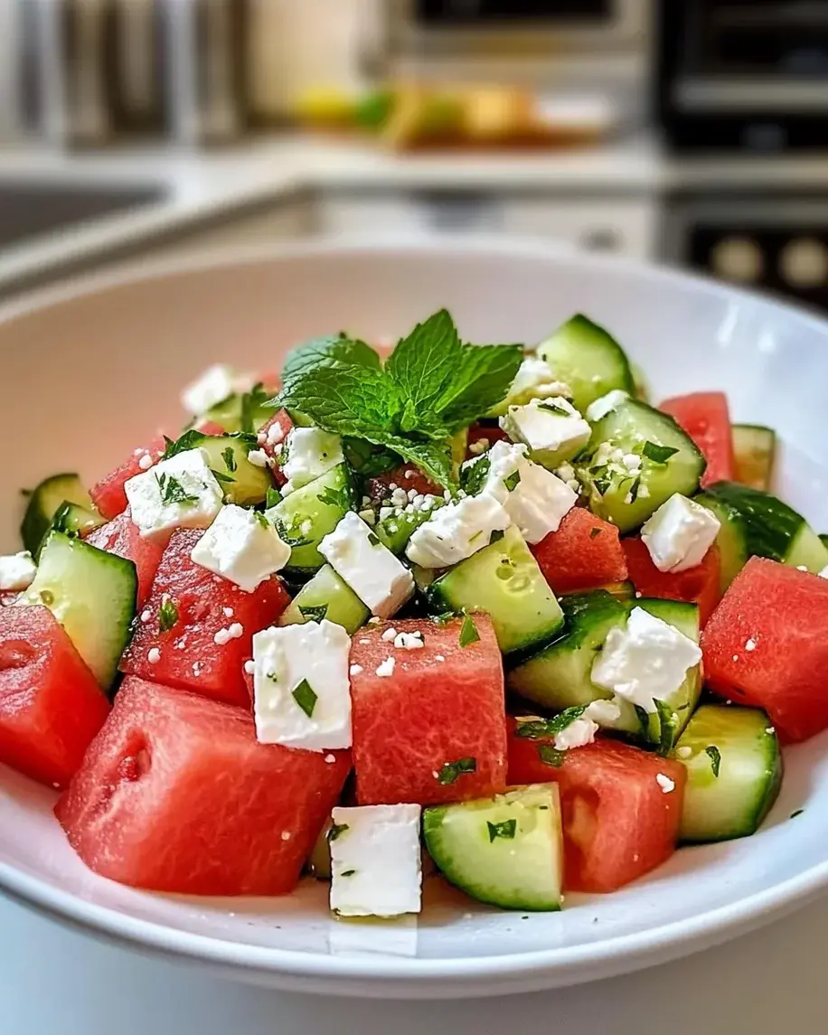 Simple Watermelon Cucumber Feta Salad