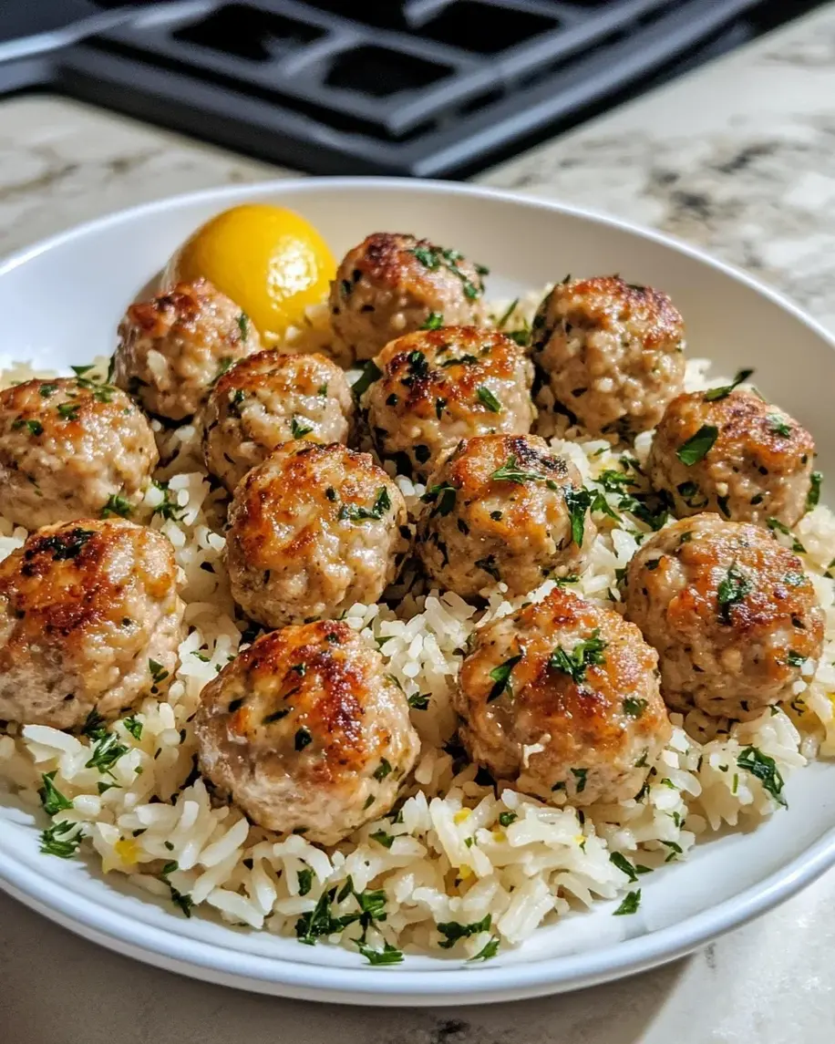 Greek turkey meatballs with lemon herb rice