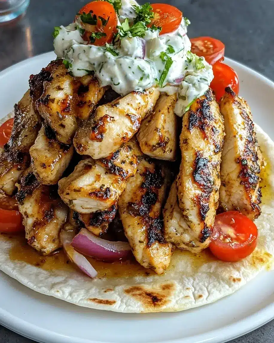 Greek Chicken Gyros with Lemon Herb Marinade and Tzatziki