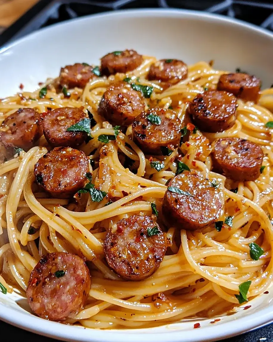 Sticky Honey Garlic Sausage Pasta Skillet