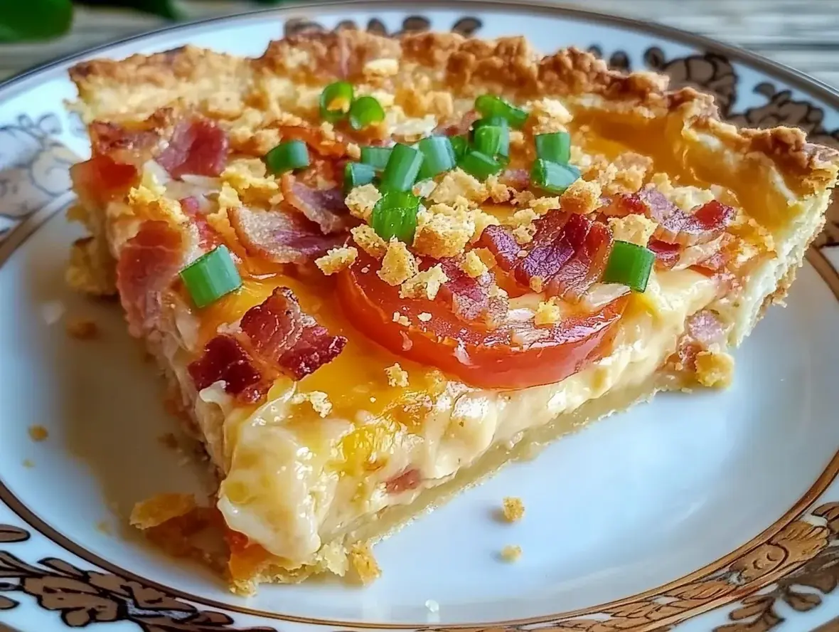 Southern Tomato Pie Recipe with Sweet Onions and Turkey Bacon