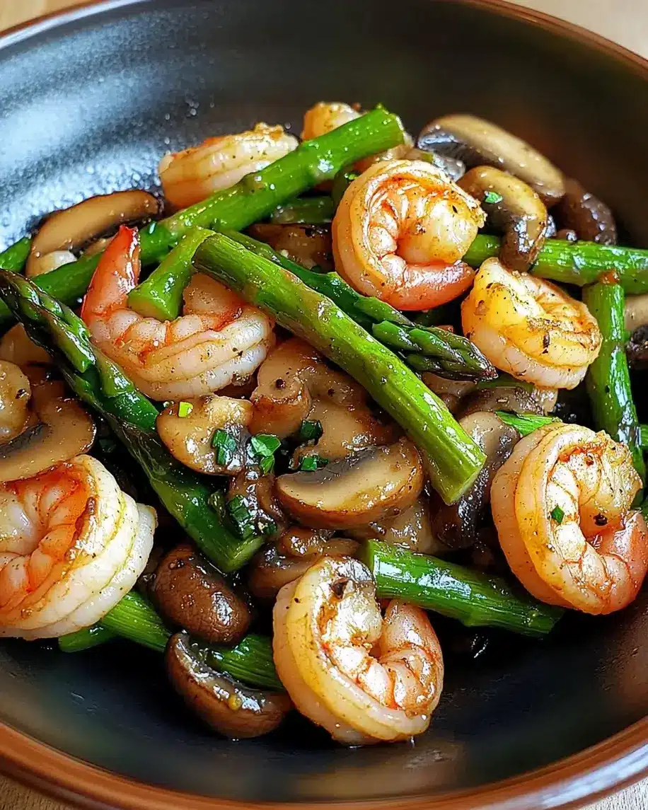 Shrimp and asparagus stir fry with mushrooms