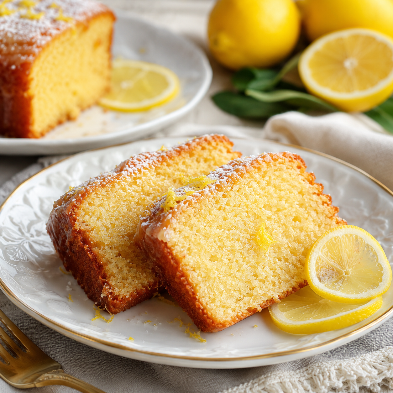 Lemon butter cake batter being poured into a round baking pan during preparation